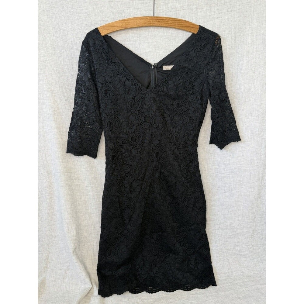 Banana Republic Womens Elegant Black Lace Bodycon Dress 3/4 Sleeves V-Neck Sz 0